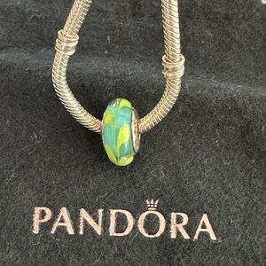Pandora Silver Bracelet with Vibrant Green and Blue Charm